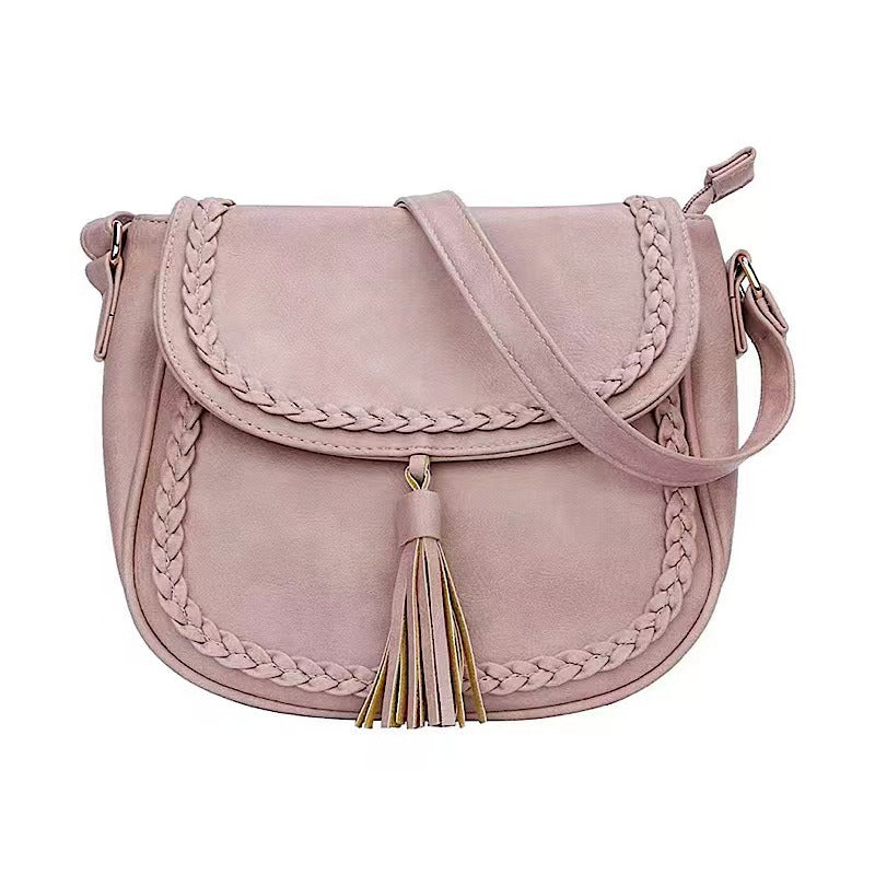 Women's Flap Saddle Hand Woven Tassel Crossbody Bags