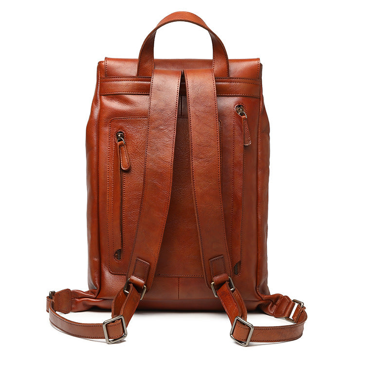 Women's & Men's & Vegetable Tanning Leather Flip Vertical Style Chic Color Large Backpacks