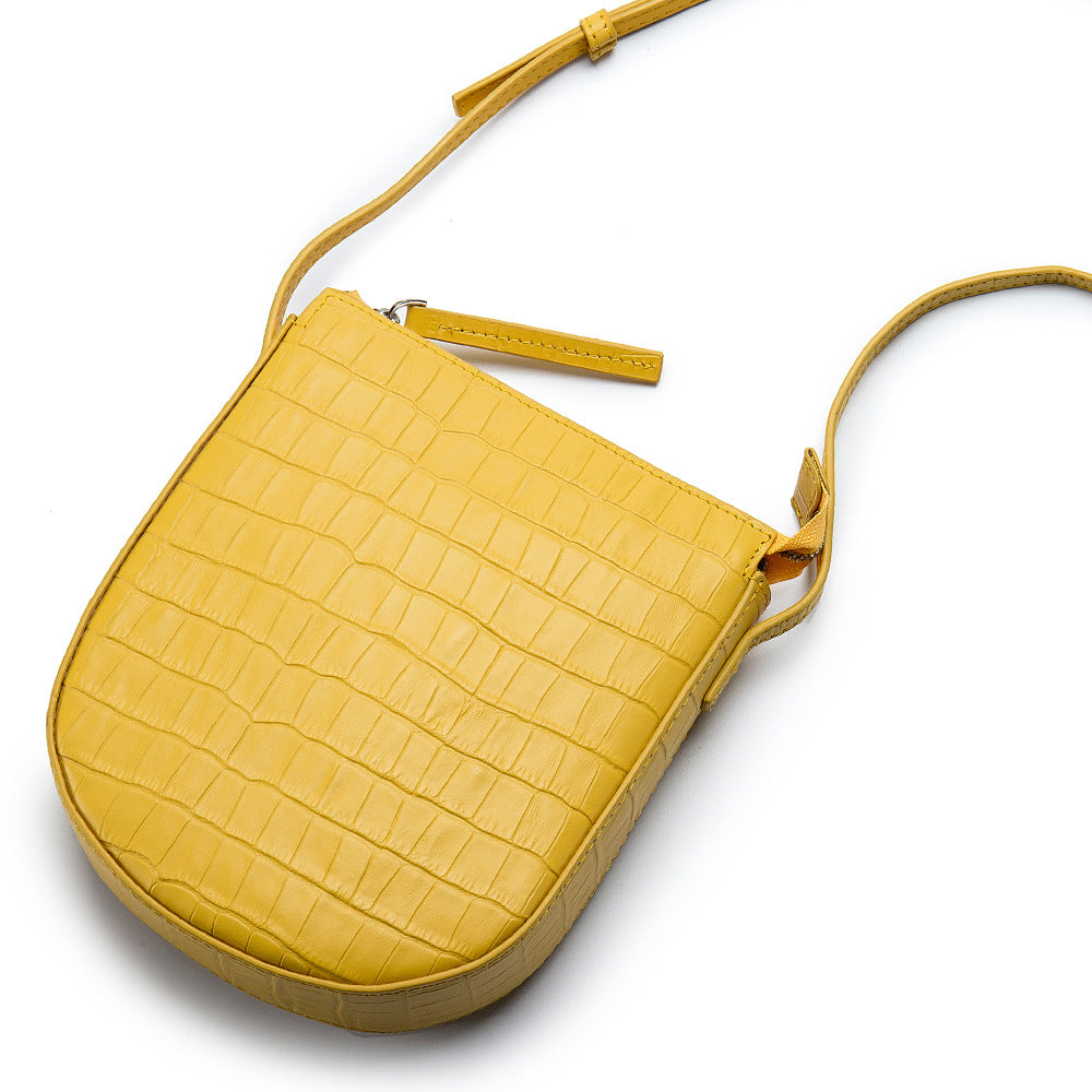 Women's Mini Saddle Female Crocodile Pattern Genuine Bags