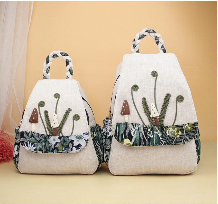 Cute Mushroom Artistic Double Layer Zipper Portable Backpacks