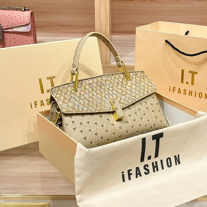 Classic Beautiful Ostrich Grain Portable Fashion Crossbody Bags