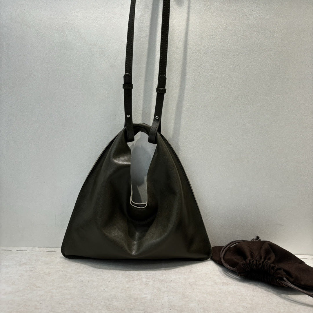 Women's Vegetable Tanning Leather Triangle Genuine Cloud Handbags