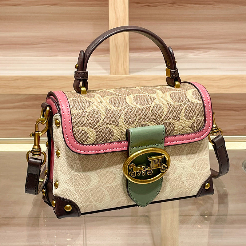 Women's Popular Niche Printing Color Contrast Box Crossbody Bags