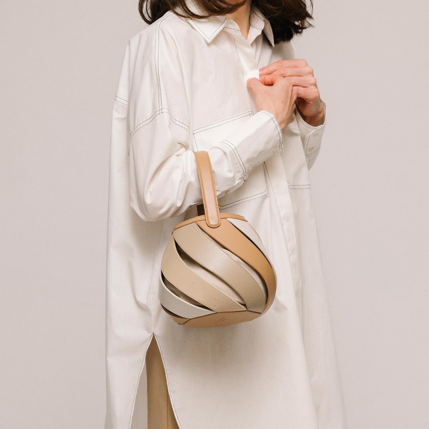 Geometric Stitching Cylinder Trendy Contrast Color Handbags