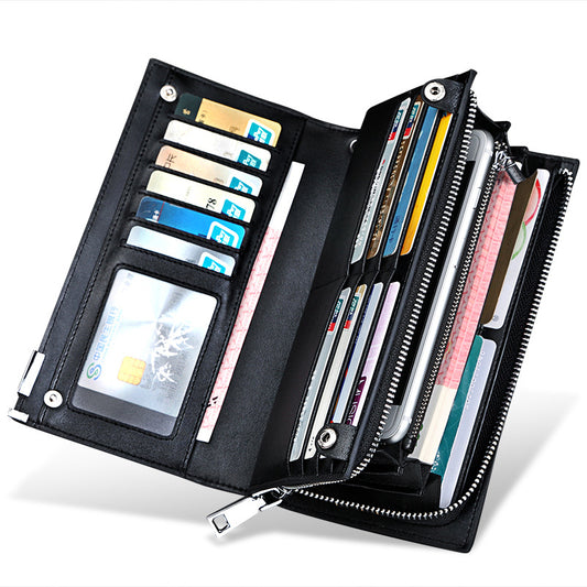Men's Business Long Zipper Leather Clutch Large Men's Wallets
