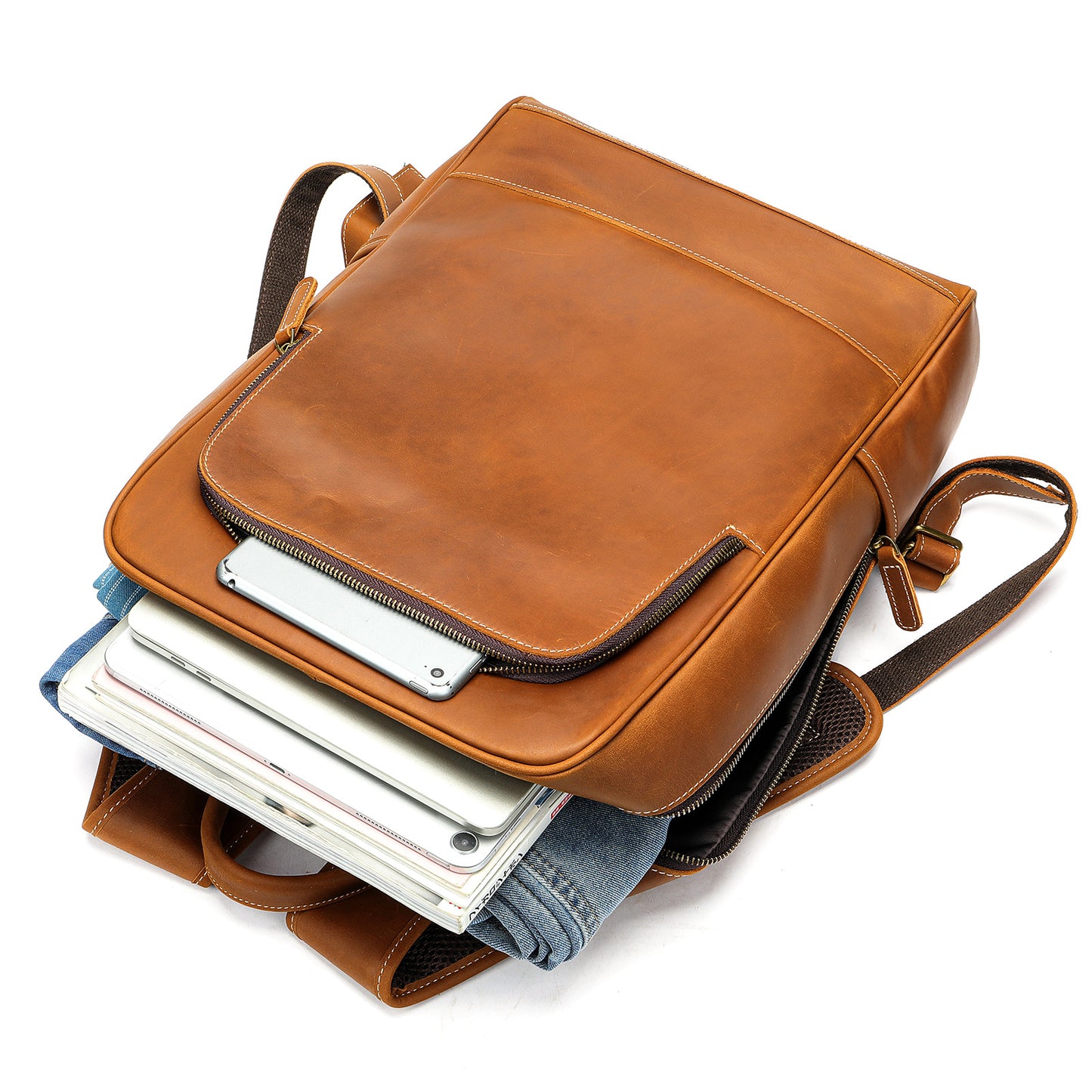 Men's Leather Cowhide Retro Large Capacity Business Backpacks