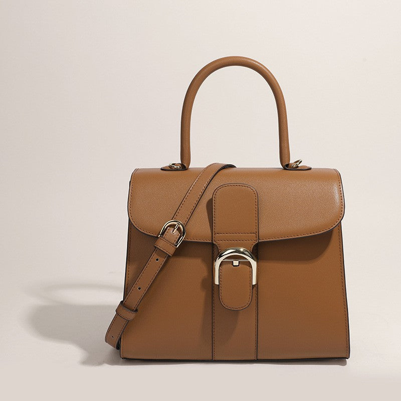 Women's Color Matching Leather Vachette Clasp Horizontal Small Square Bags