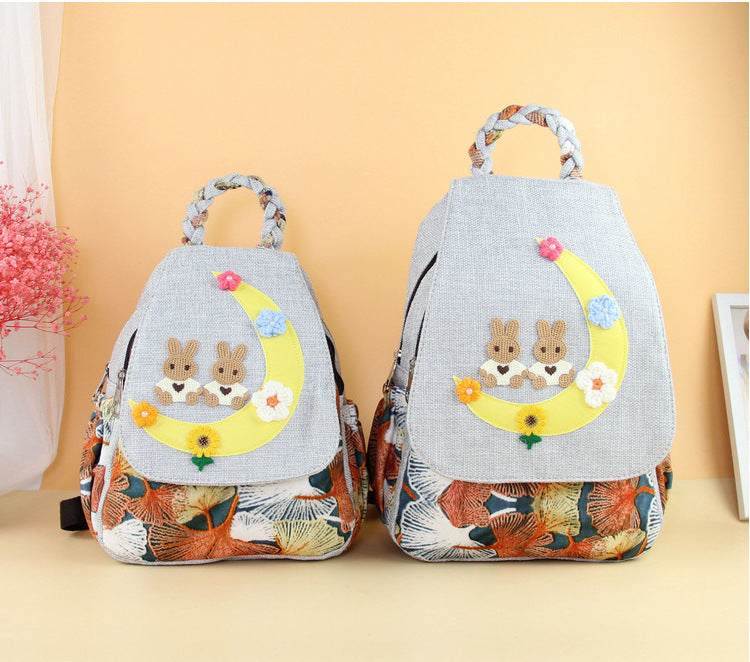 Handmade Crochet Fabric Antique Moon Leisure Double Backpacks
