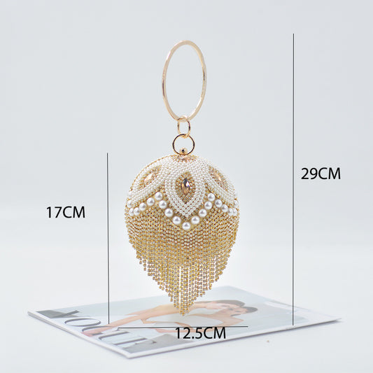 Women's Rhinestone Round Spherical Pearl Nightclub Disco Evening Bags