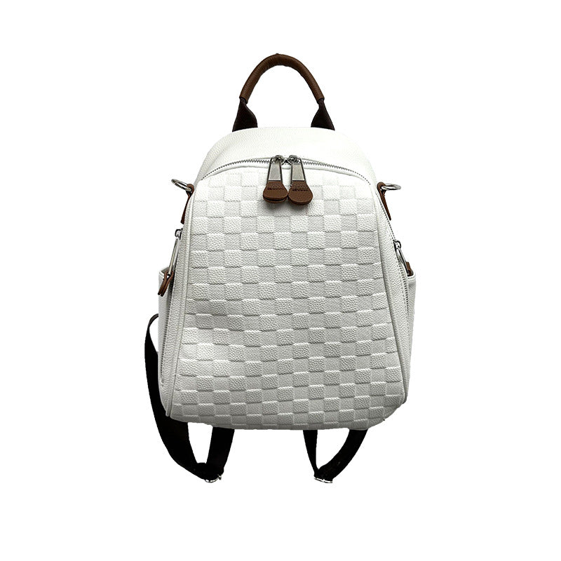Chessboard Plaid Female Beige College Leisure Backpacks