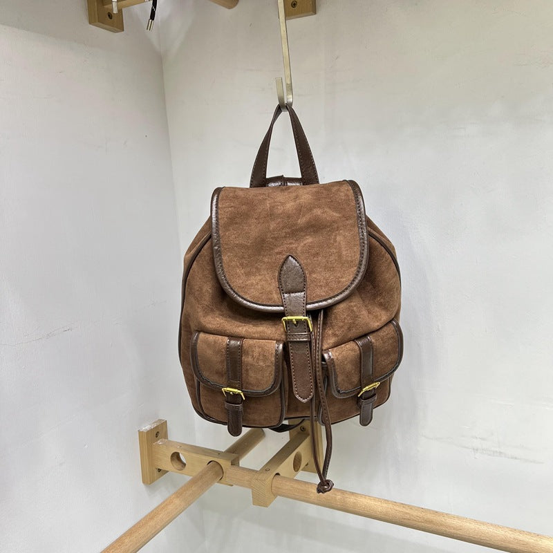 Nisi Retro Large Capacity Female Drawstring Deerskin Backpacks