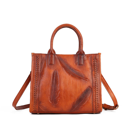 Women's Leather First Layer Cowhide Retro Feather Handbags