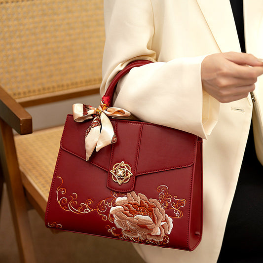 Mother's Day Gift Embroidered Female Red Bridal Bags