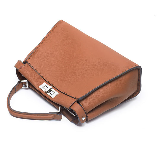 Lychee Pattern Metal Catch Genuine Leather Handbags