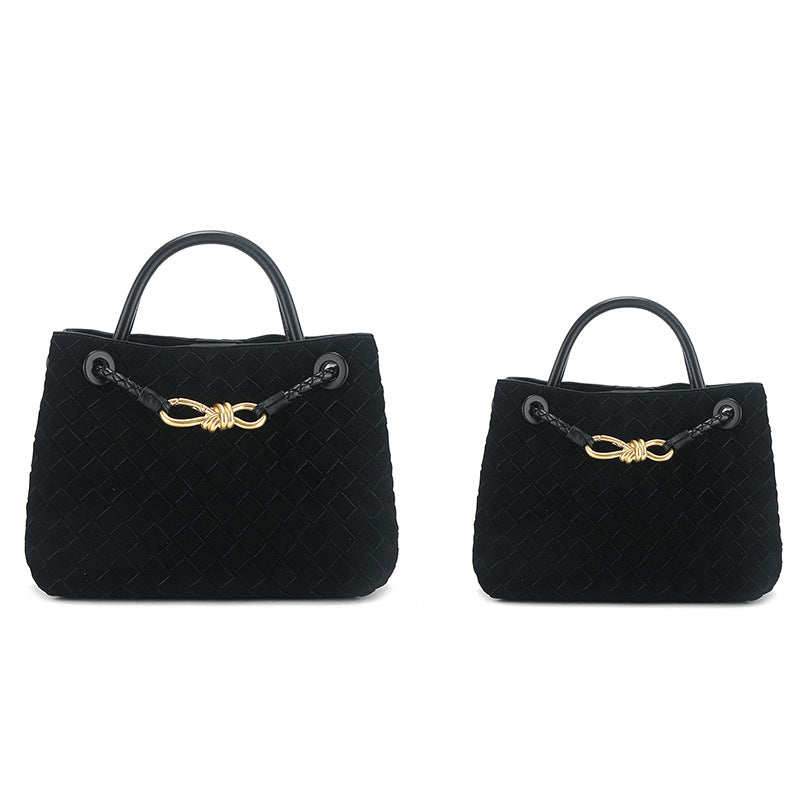 Women's Suede Layer Cowhide Bow Woven Handbags