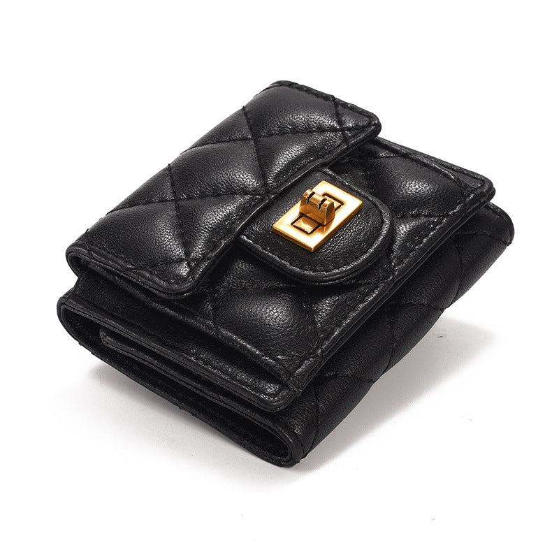 Women's Rhombus Short Sheepskin Fashion Cover Ladies Wallets