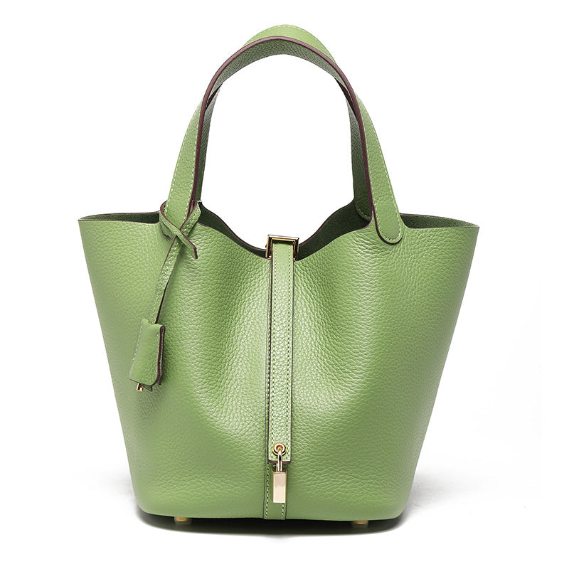 Women's Quality First Layer Cowhide Niche Basket Leather Large Bags