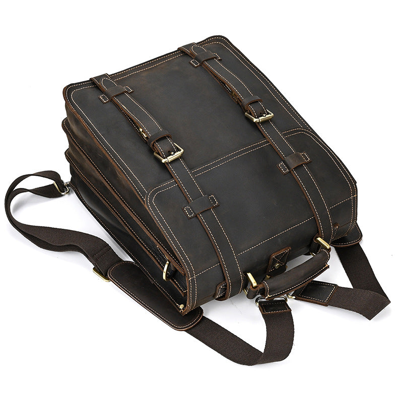 Men's Retro Crazy Horse Leather Top Layer Backpacks