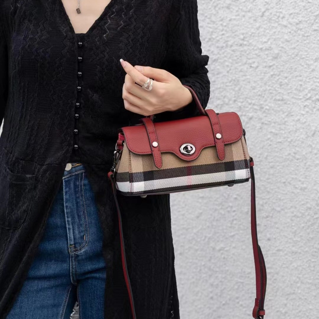 Real Leather Canvas Pillow Plaid Classic Crossbody Bags