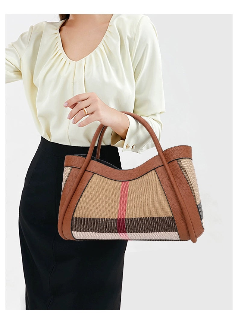 Women's Capacity Genuine Leather Plaid Cowhide Wings Bags
