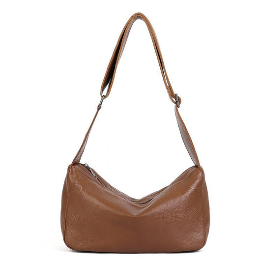 Women's First Layer Cowhide American Retro Solid Color Soft Shoulder Bags