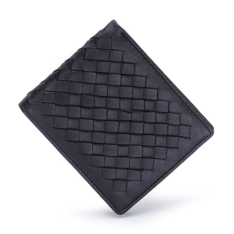 Women's & Men's & Sheepskin Hand-woven Short Genuine Leather Classic Fold Large Capacity Men's Wallets