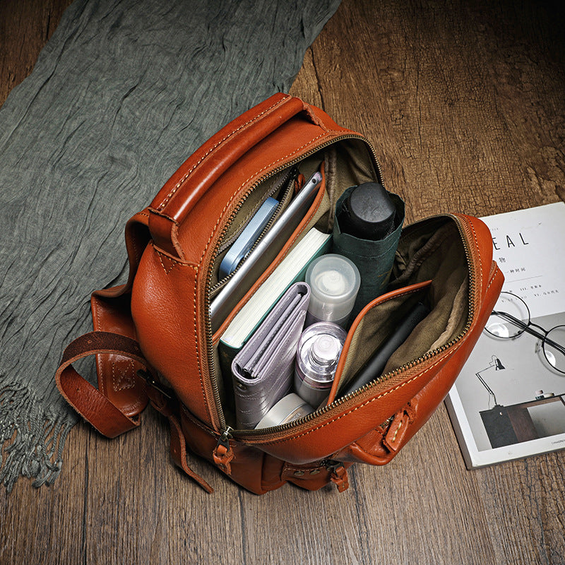 Vegetable Tanning Leather Washing Waxing Polishing Zipper Copper Backpacks