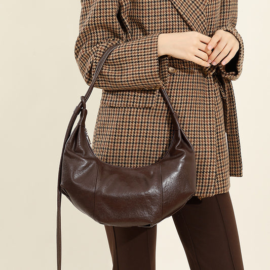 Women's Croissant Genuine Leather Underarm Commuter Large Shoulder Bags