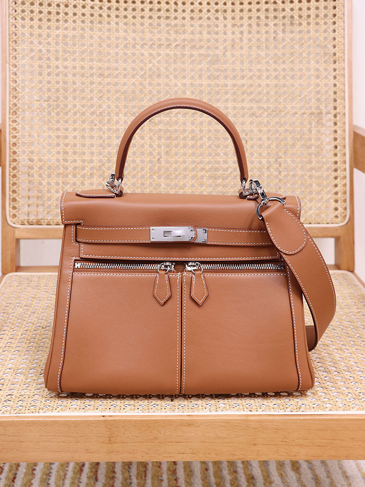 Retro Double Pocket Kelly Large Capacity Crossbody Bags
