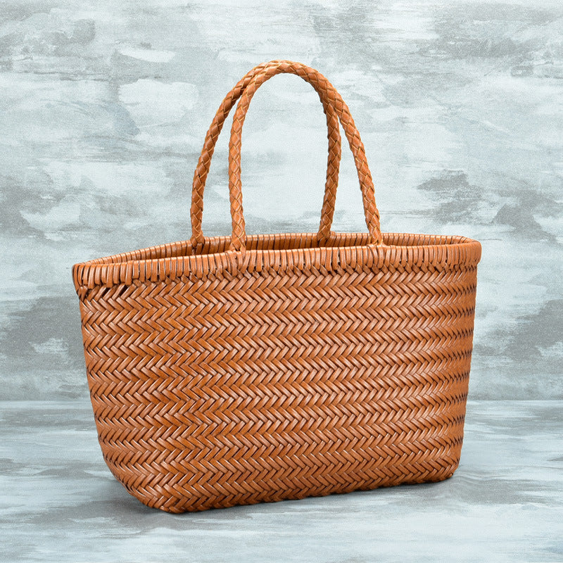 Women's Woven Genuine Leather French Style Vegetable Bags