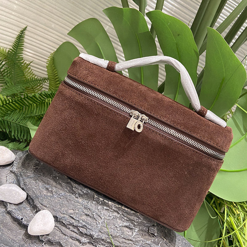 Women's Suede Lunch Box Genuine Leather Portable Bags