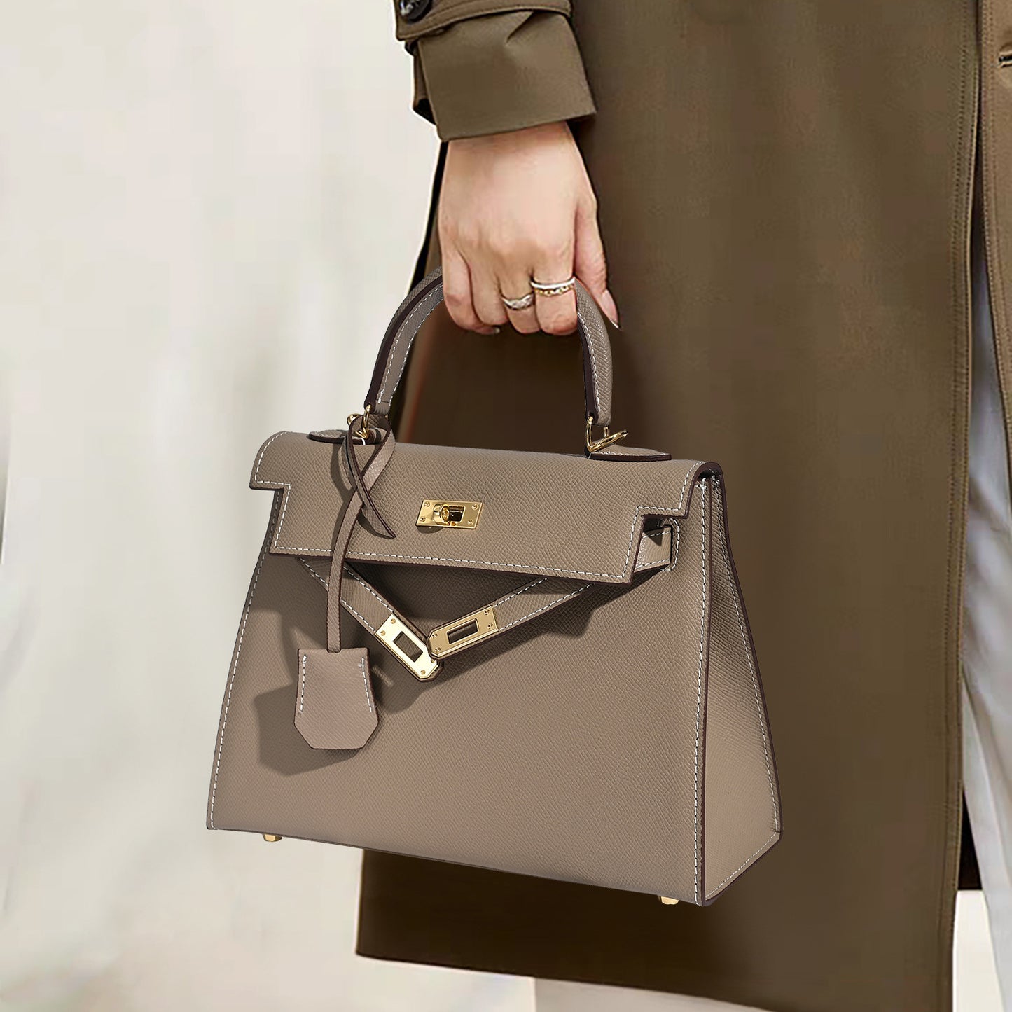 Women's Kelly Fashion Commuter Palm Print Cowhide Handbags