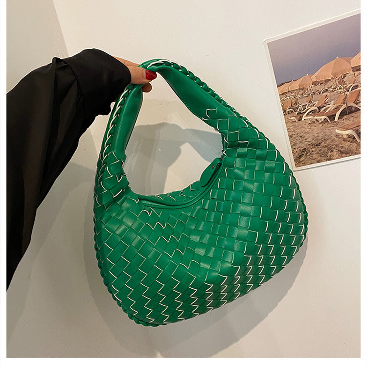 Women's Textured Woven Versatile Niche Trend Commuter Shoulder Bags