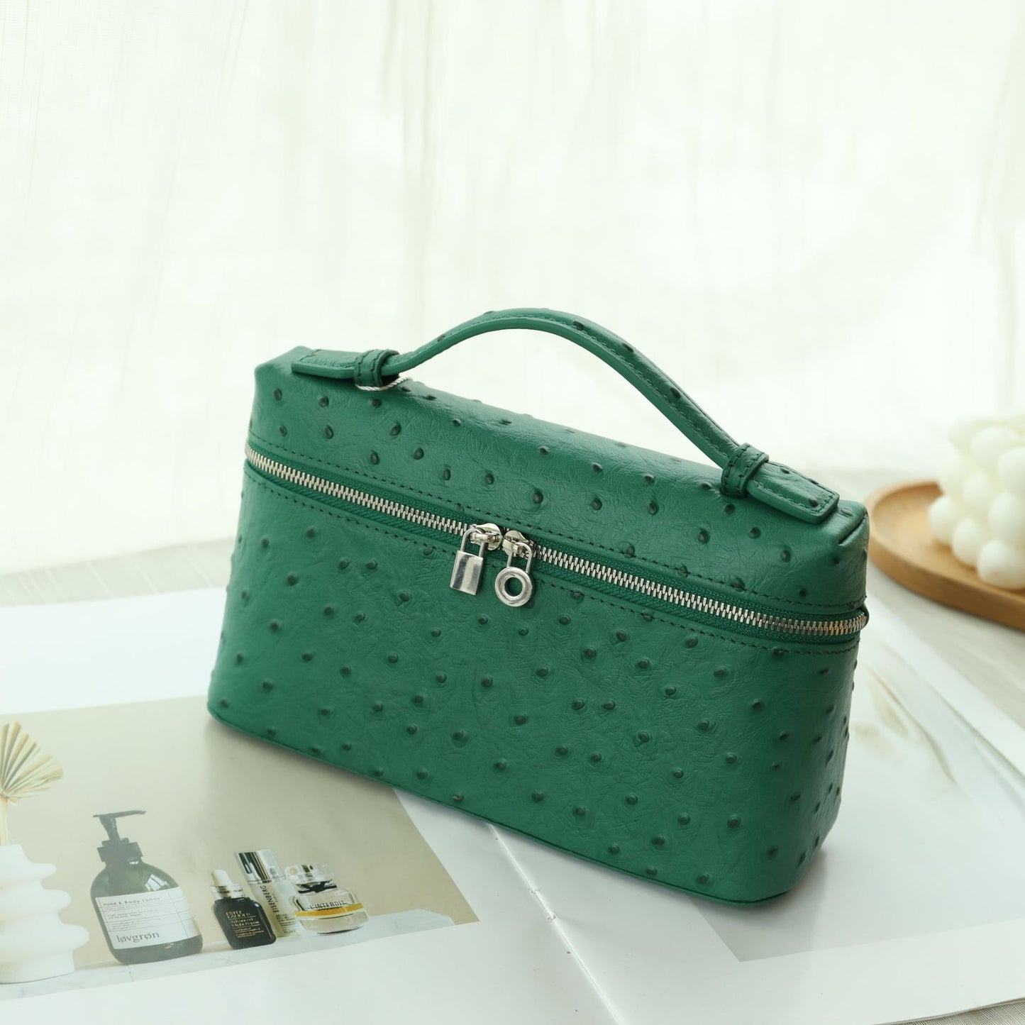 Women's First Layer Cowhide Ostrich Grain Lunch Box High-grade Crossbody Bags