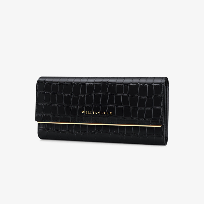Women's Emperor Paul Long Genuine Leather Crocodile Pattern Fashion Clutch Ladies Wallets