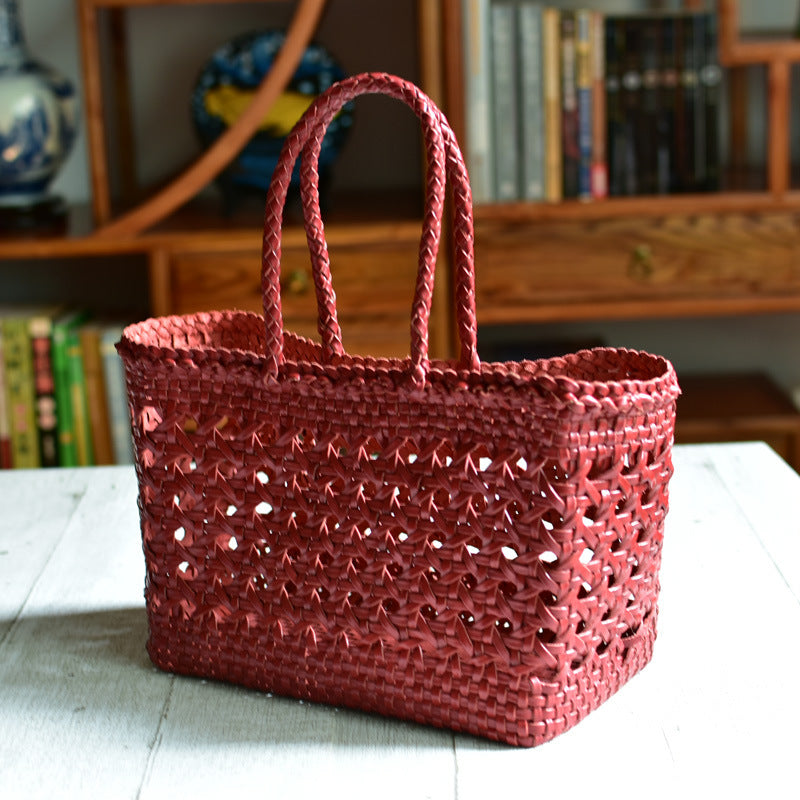 Women's Woven First Layer Cowhide Hollow Vegetable Handbags