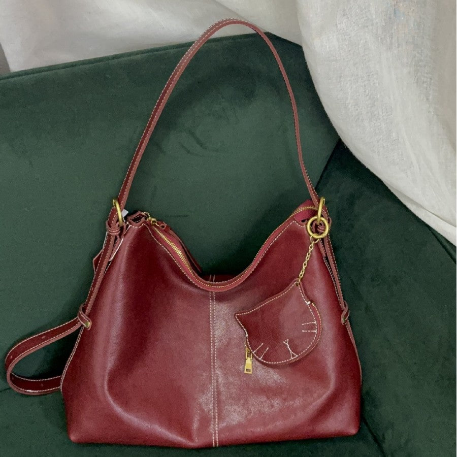 Capacity Totes First Layer Vegetable Tanning Shoulder Bags