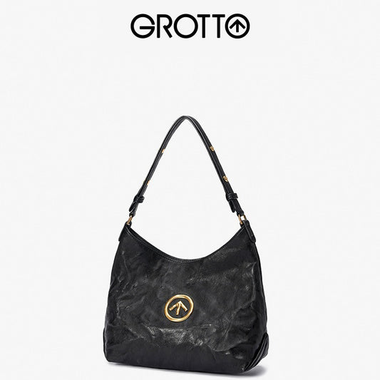 Stone Size Vegetable Tanned Sheepskin Commuter Shoulder Bags