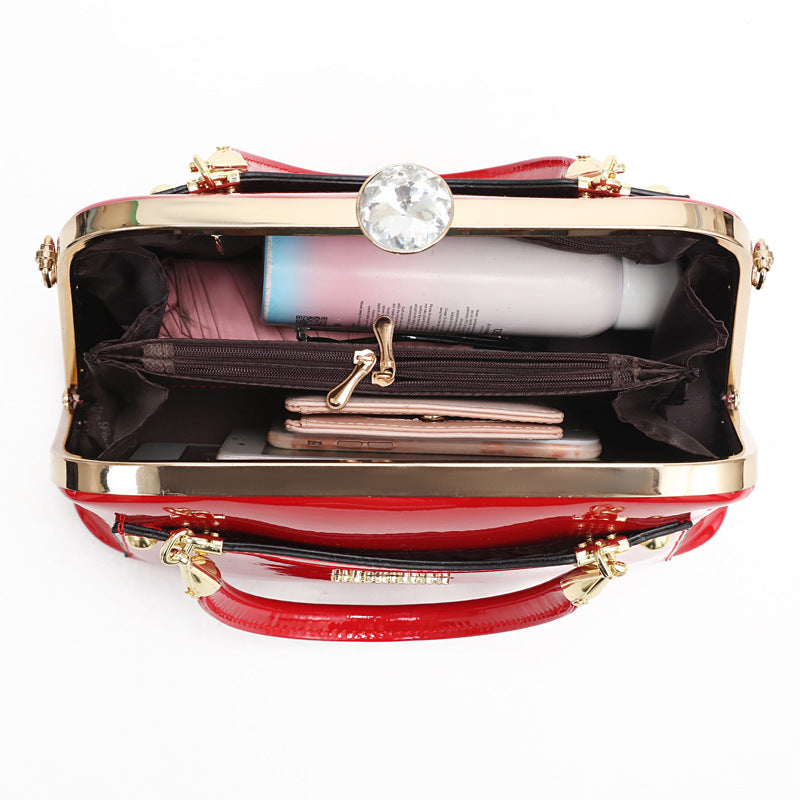 Women's Popular Bright Leather Steel Frame Fashion Handbags