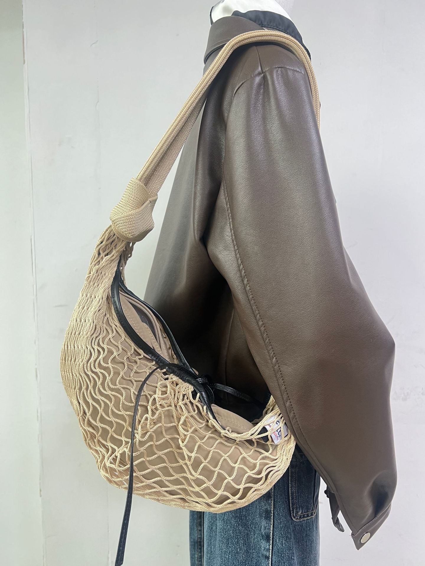 Horn Net Show Woven Fashion Contrast Shoulder Bags