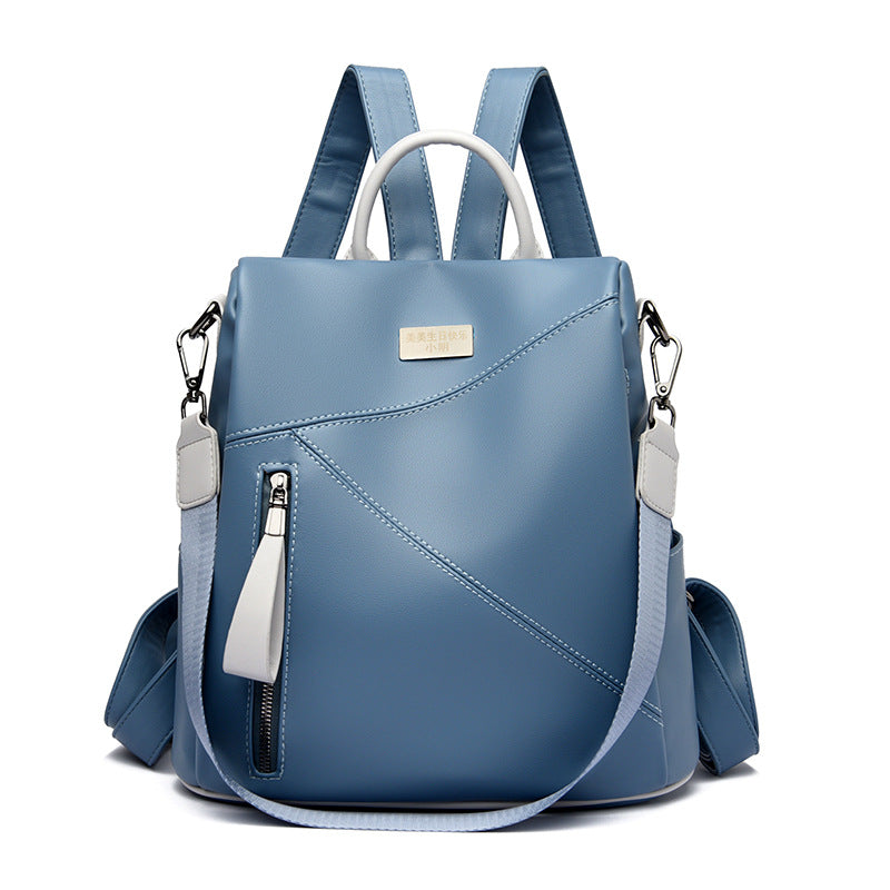 Women's Stitching Color Matching Genuine Leather Trendy Backpacks