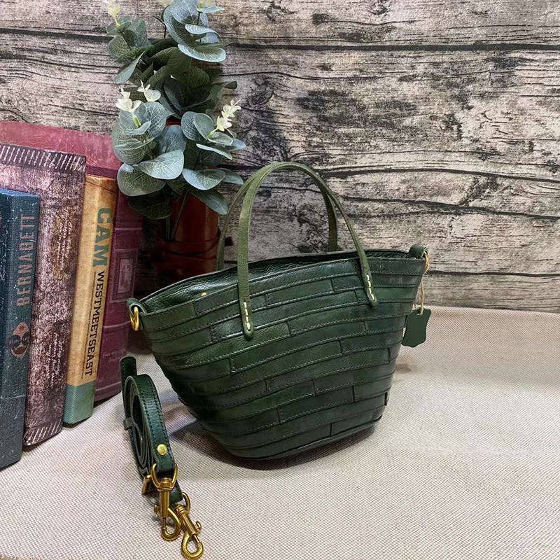 Women's Street Art Washed Vegetable Basket Stitching Shoulder Bags