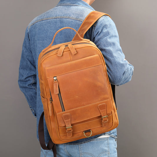 Men's Crazy Horse Leather Large Capacity Computer Backpacks