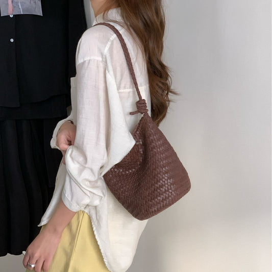 Summer Vegetable Tanning Leather Handmade Woven Shoulder Bags