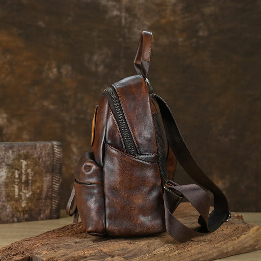 Women's Leather Embossed Chinese Style Fashion Retro Backpacks