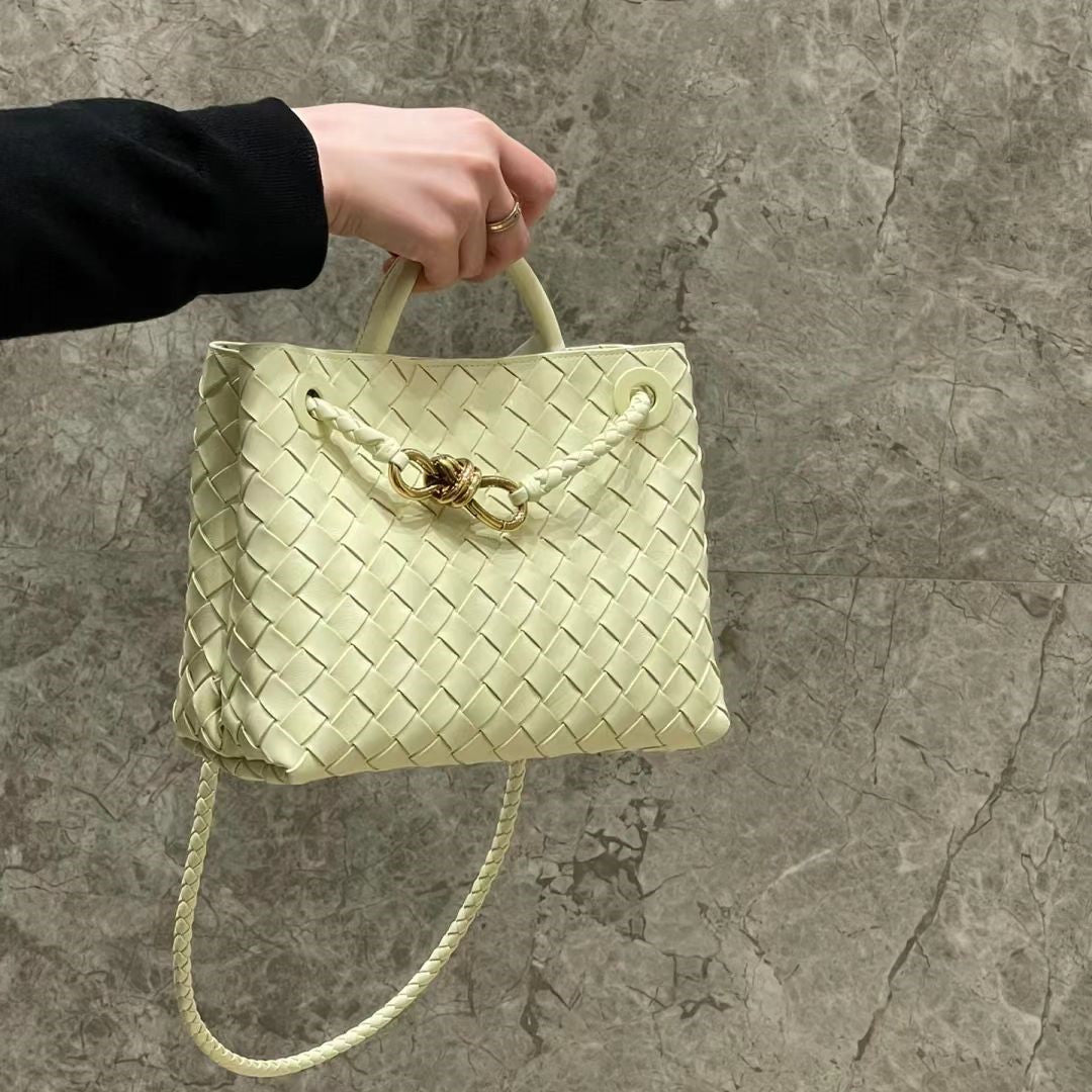 Women's Fastener Authentic Leather Weave Portable Large Capacity Handbags