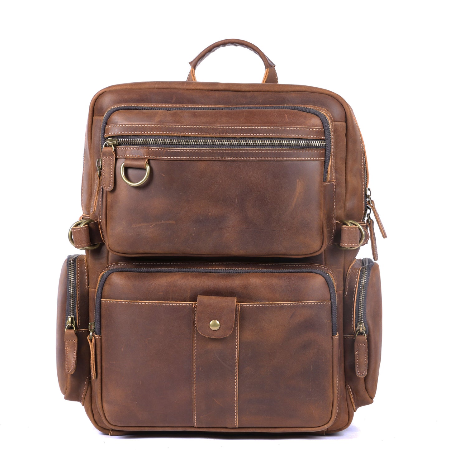 Men's Retro Crazy Horse Leather First Layer Backpacks