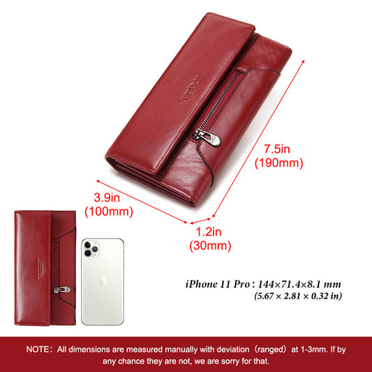 Women's Paul Leather Long First Layer Cowhide Ladies Wallets