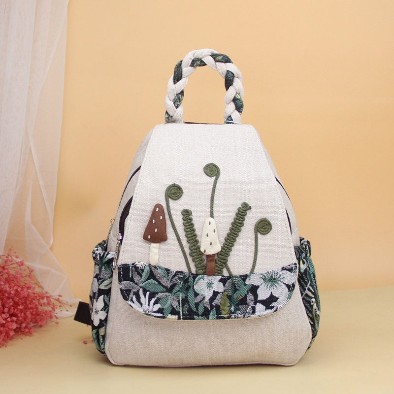 Cute Mushroom Artistic Double Layer Zipper Portable Backpacks