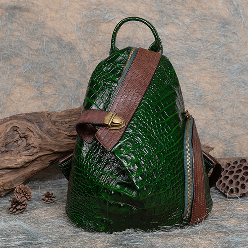 First Layer Cowhide Crocodile Pattern Chinese Backpacks